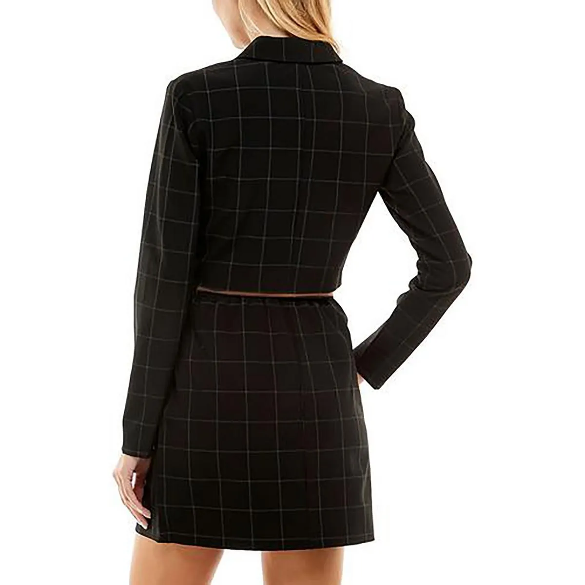 Juniors Womens Window Pane Double Breasted Bolero