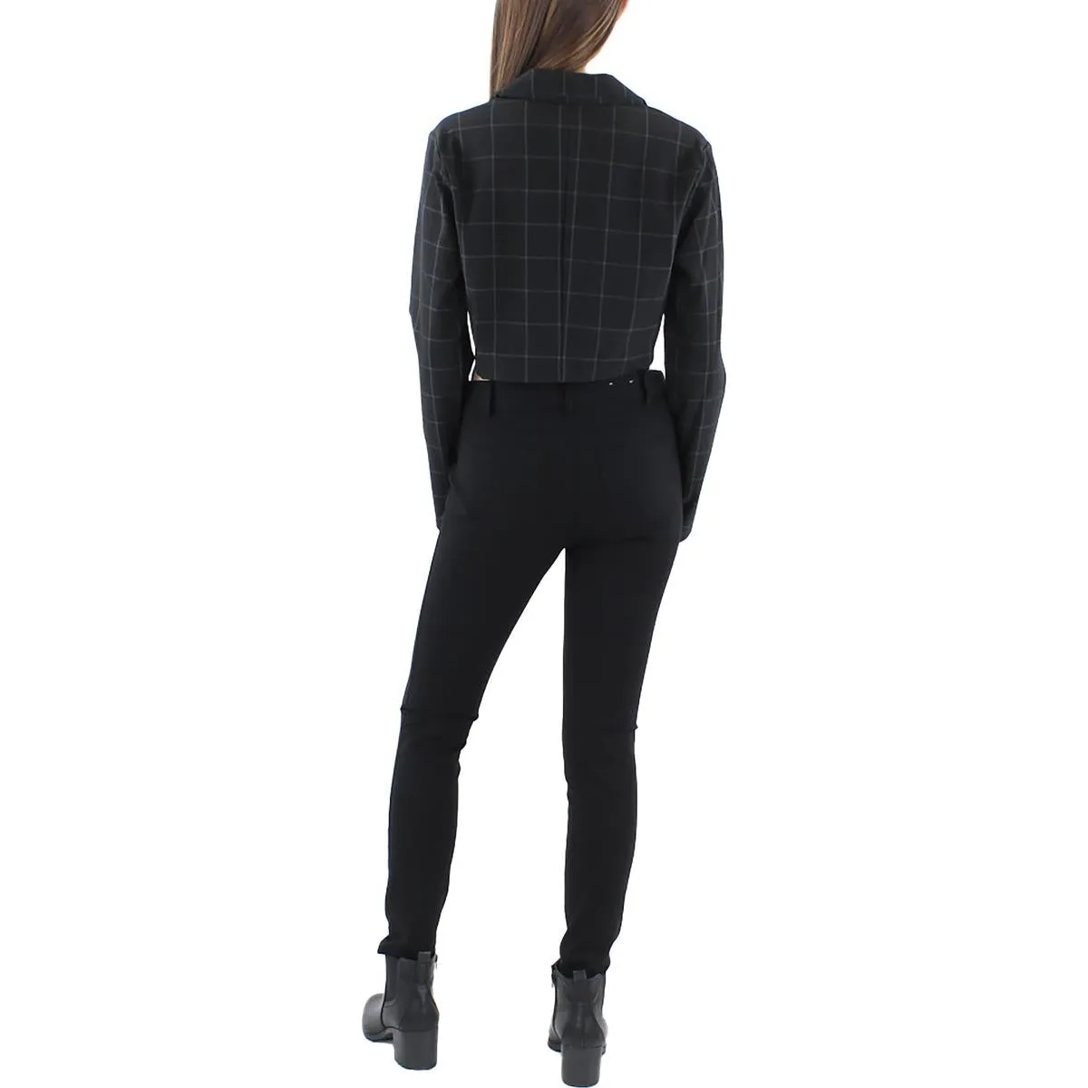 Juniors Womens Window Pane Double Breasted Bolero