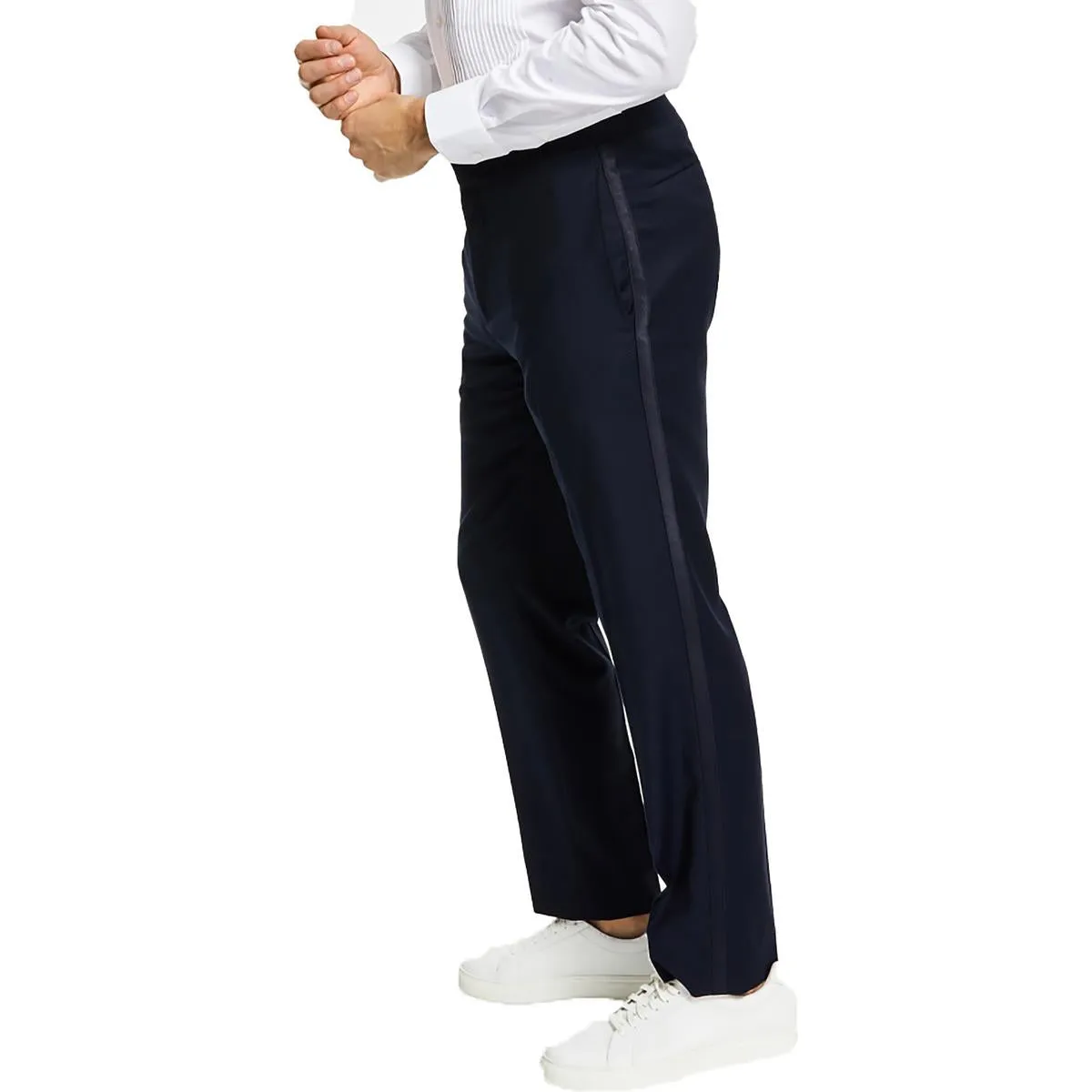 Mens Slim Fit Flat Front Suit Pants