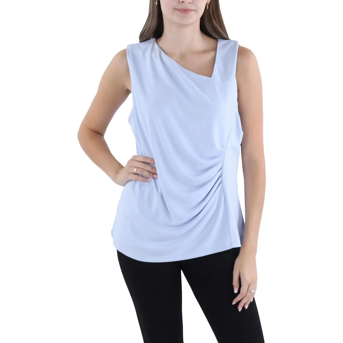 Womens Ruched Sleeveless Pullover Top